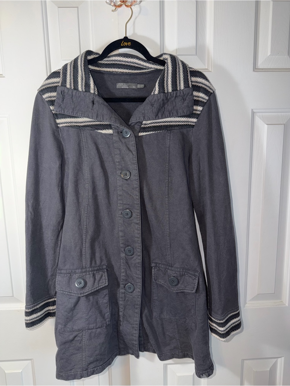 Prank Charcoal Utility Jacket with Striped Hood Trim